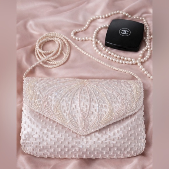 no brand Handbags - Vintage White Beaded Satin Clutch Purse | Pearl Evening Bag Bridal Prom 90s Y2K